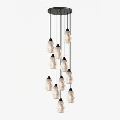 Faceted Alabaster Cluster Chandelier - Elegant Design & Adjustable Hei