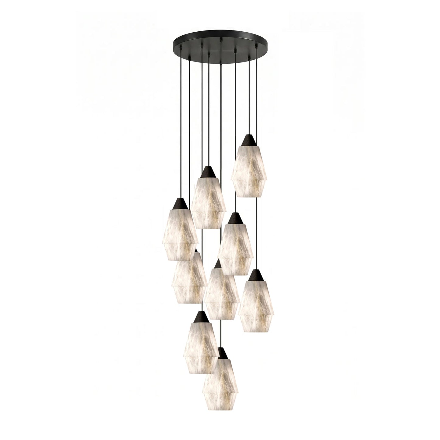 Faceted Alabaster Cluster Chandelier - Elegant Design & Adjustable Hei