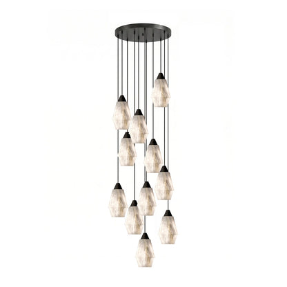 Faceted Alabaster Cluster Chandelier - Elegant Design & Adjustable Hei