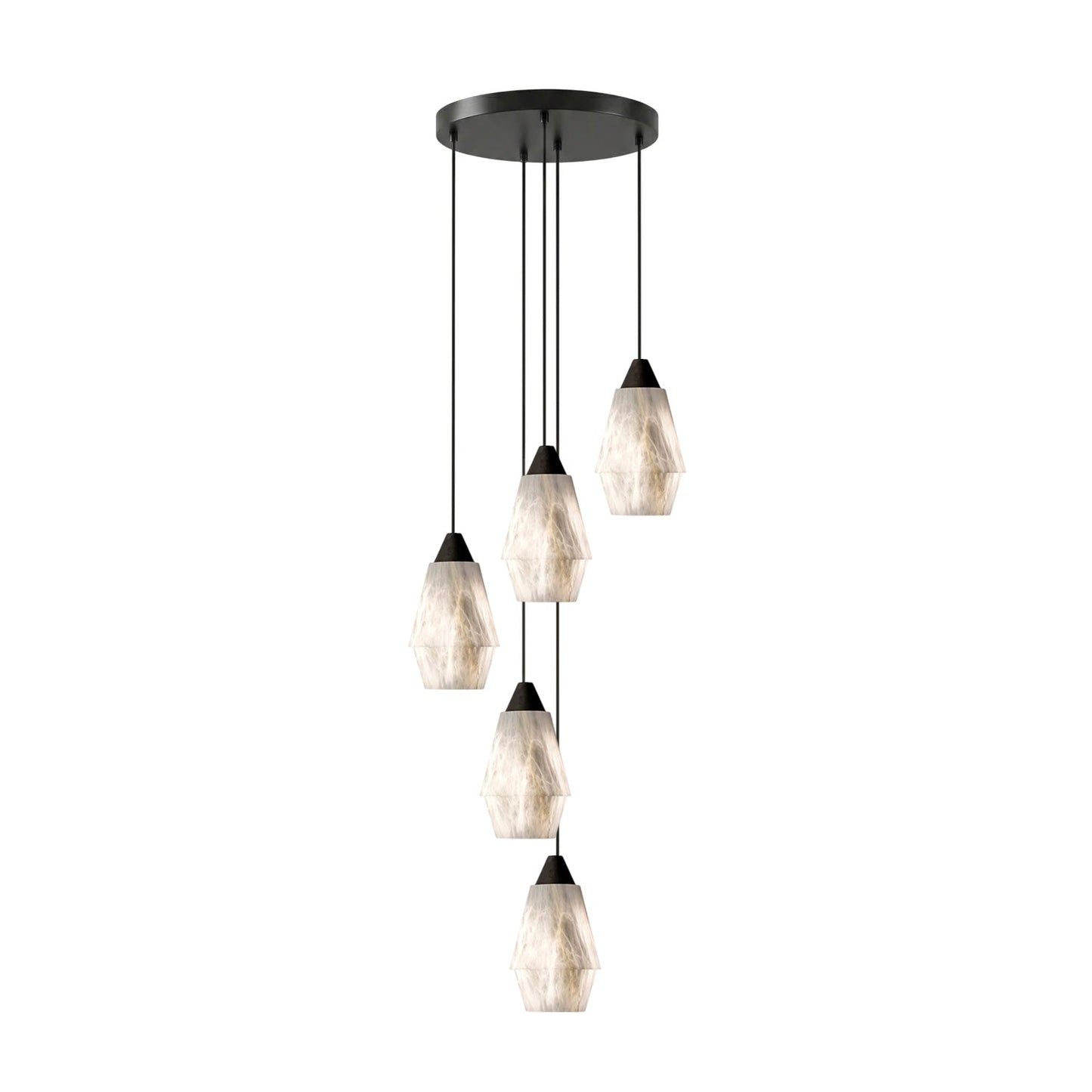 Faceted Alabaster Cluster Chandelier - Elegant Design & Adjustable Hei