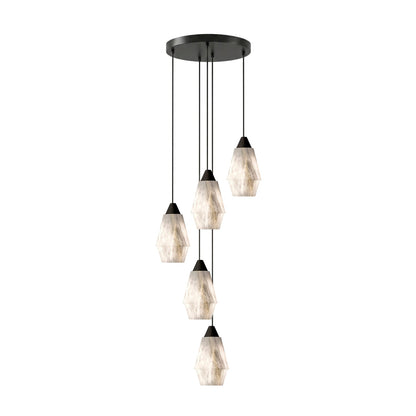 Faceted Alabaster Cluster Chandelier - Elegant Design & Adjustable Hei