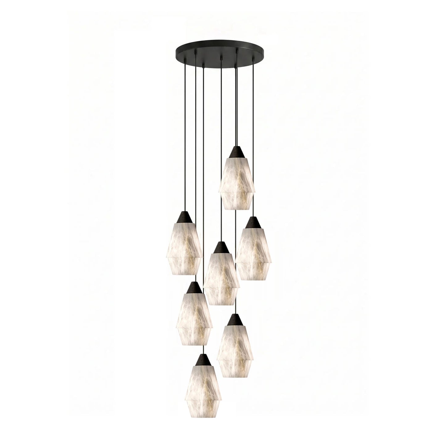 Faceted Alabaster Cluster Chandelier - Elegant Design & Adjustable Hei