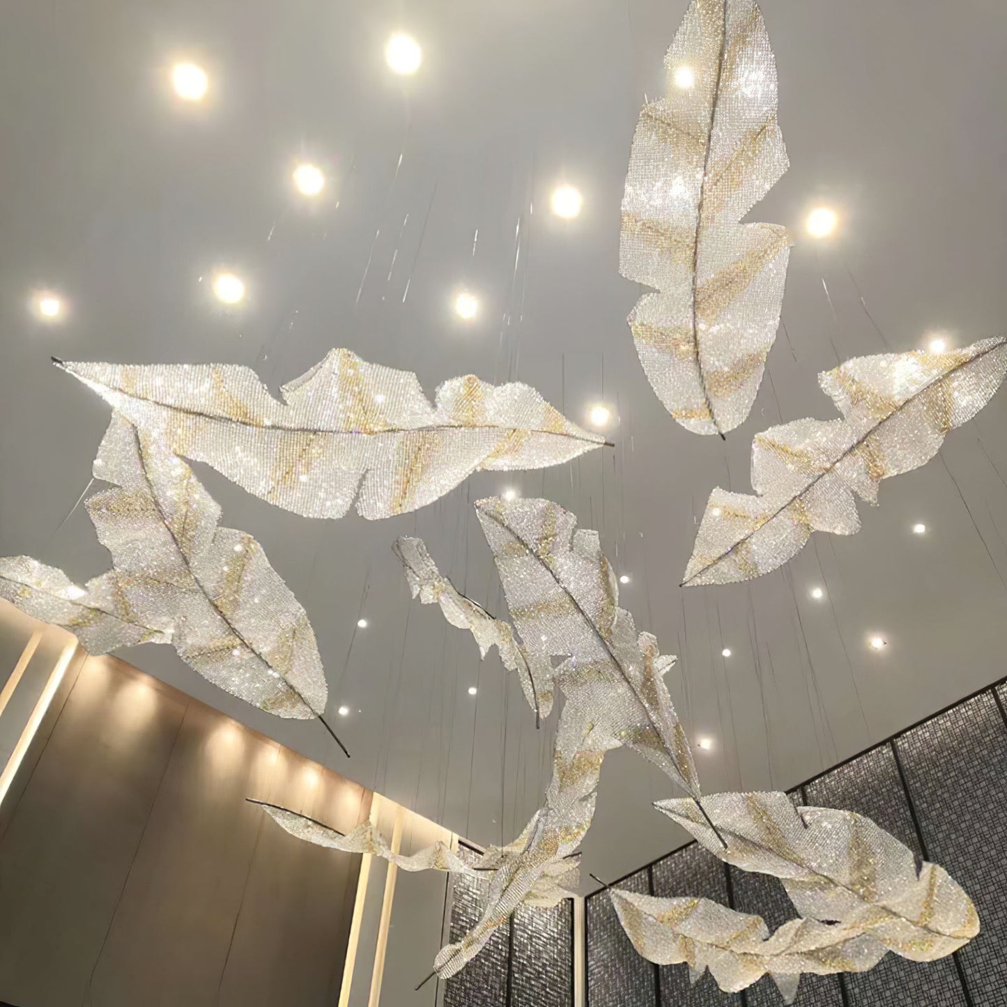 Falling Leaves Glass Chandelier - Elegant Design with Adjustable Heigh