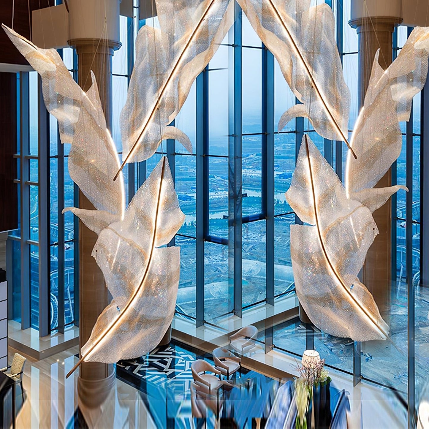 Falling Leaves Glass Chandelier - Elegant Design with Adjustable Heigh