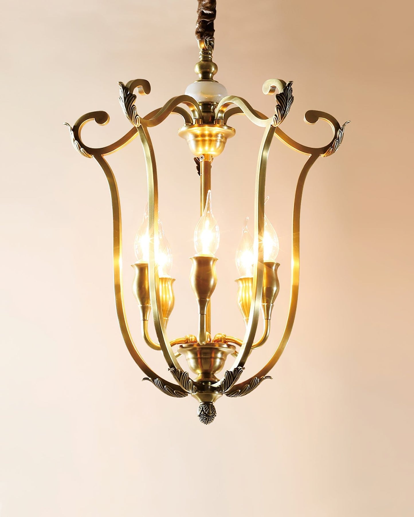 Rustic Farmhouse Lantern Chandelier with Adjustable Height & Warm Glow