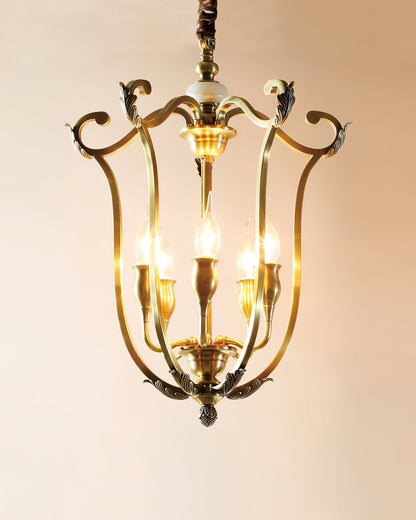 Rustic Farmhouse Lantern Chandelier with Adjustable Height & Warm Glow