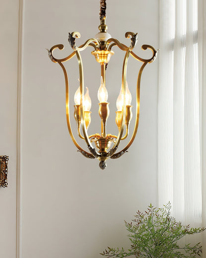 Rustic Farmhouse Lantern Chandelier with Adjustable Height & Warm Glow