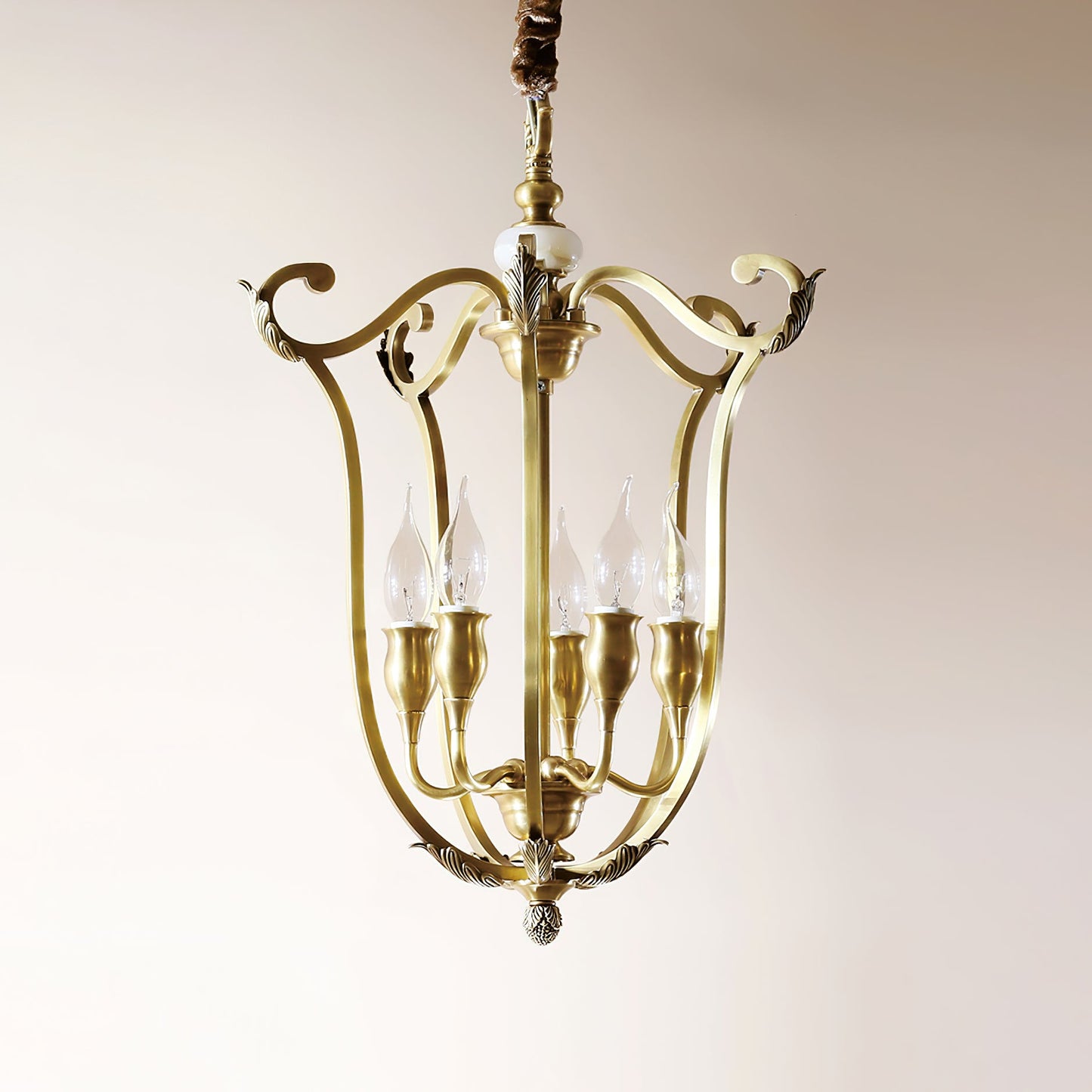 Rustic Farmhouse Lantern Chandelier with Adjustable Height & Warm Glow