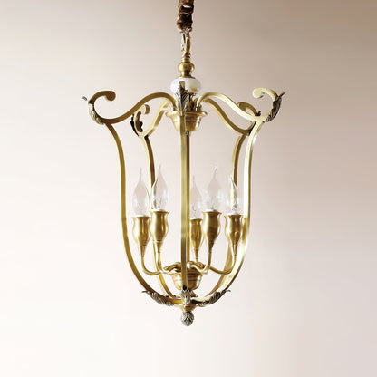 Rustic Farmhouse Lantern Chandelier with Adjustable Height & Warm Glow