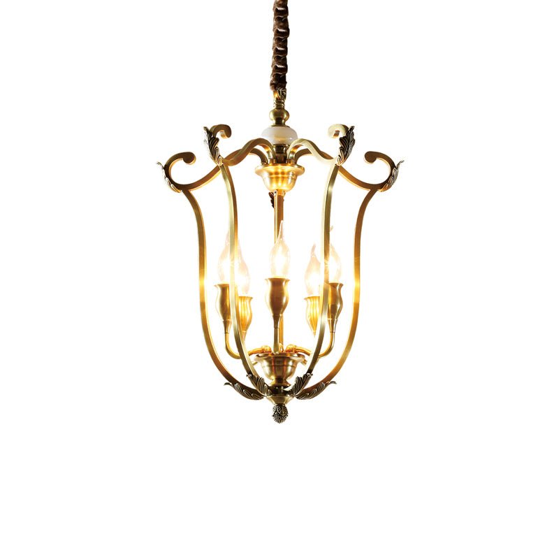 Rustic Farmhouse Lantern Chandelier with Adjustable Height & Warm Glow