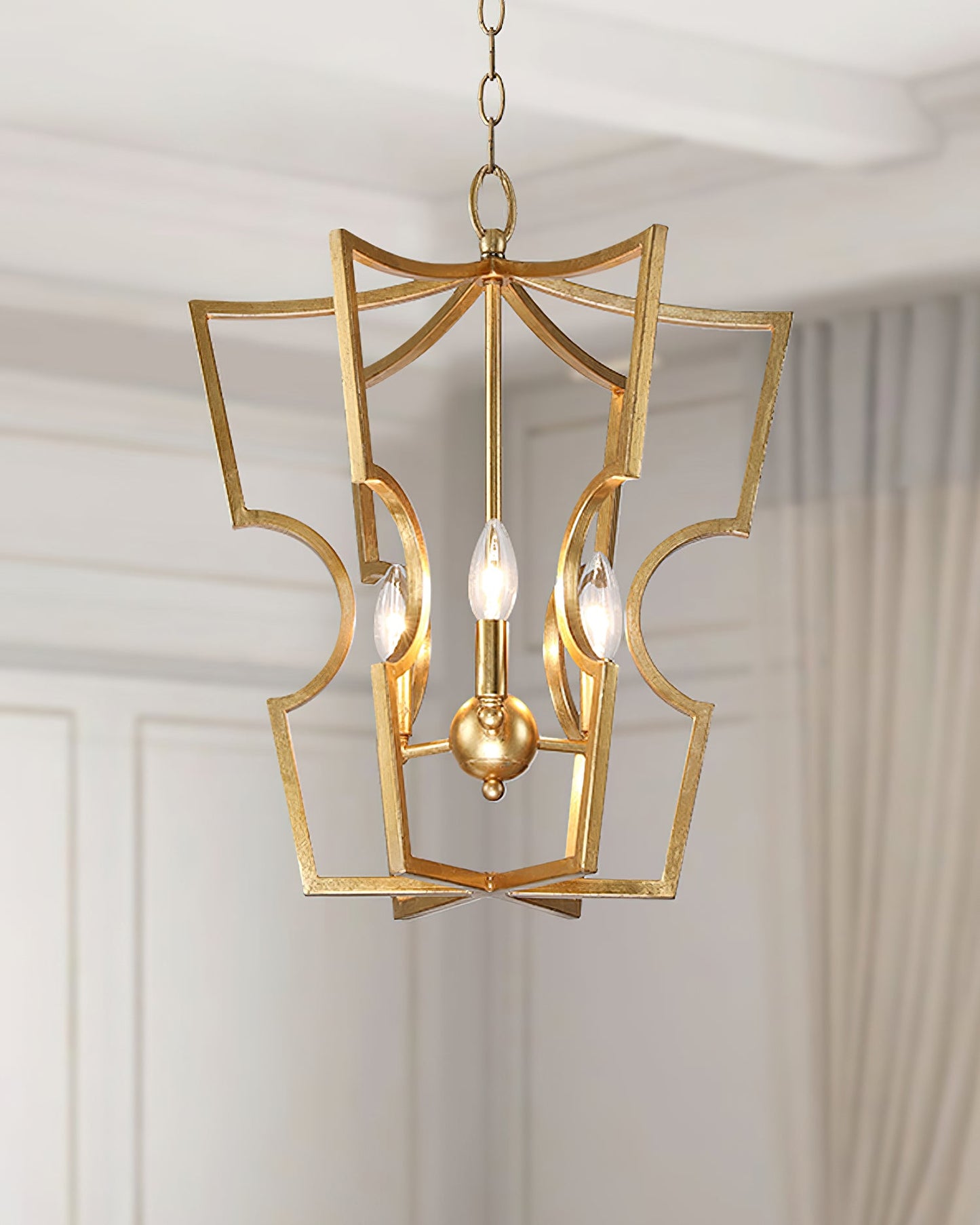 Rustic Farmhouse Lantern Chandelier with Adjustable Height & Warm Glow