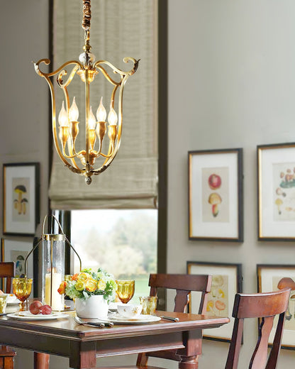 Rustic Farmhouse Lantern Chandelier with Adjustable Height & Warm Glow