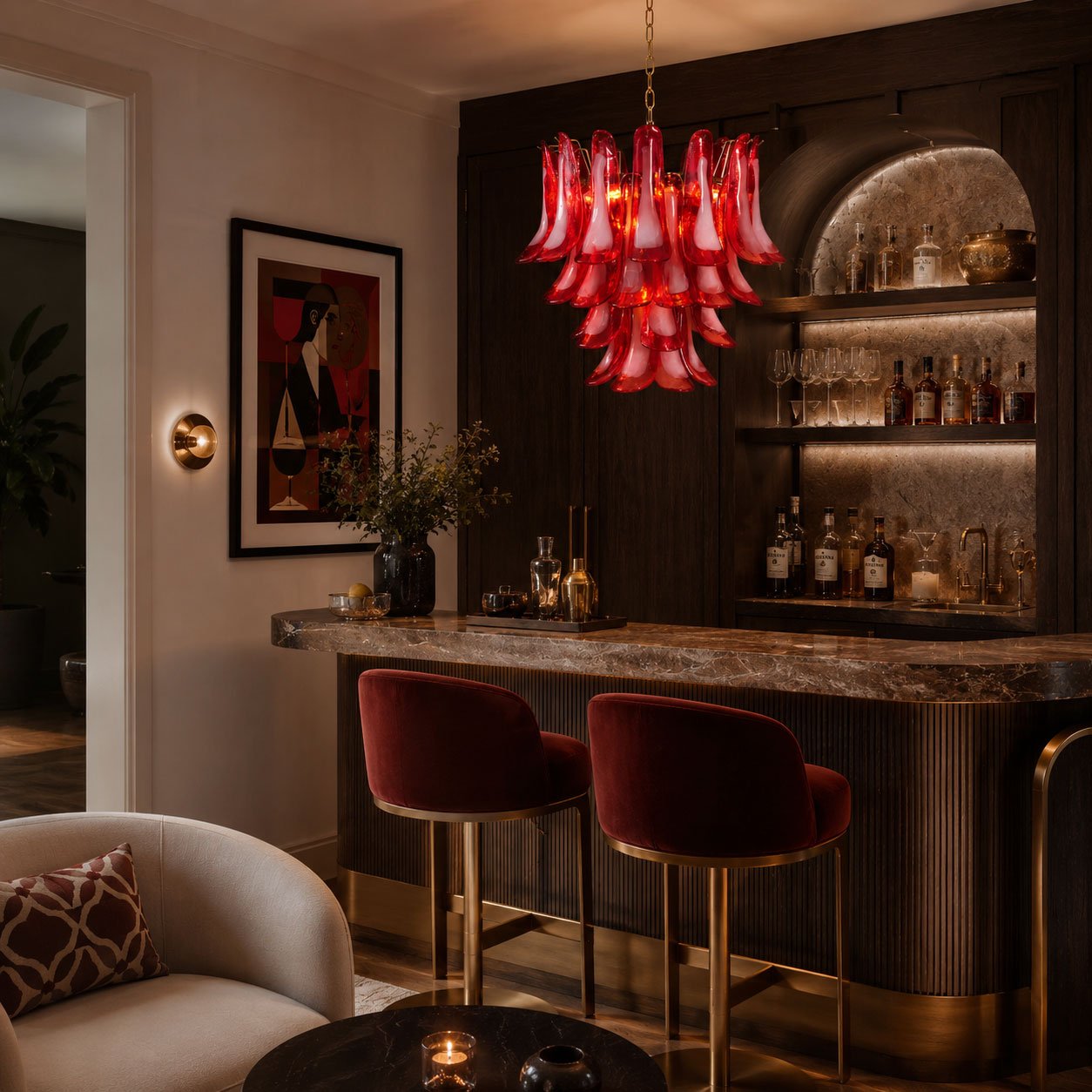 Fiametta Elegant Glass Chandelier - Adjustable Height, Crystal Accents