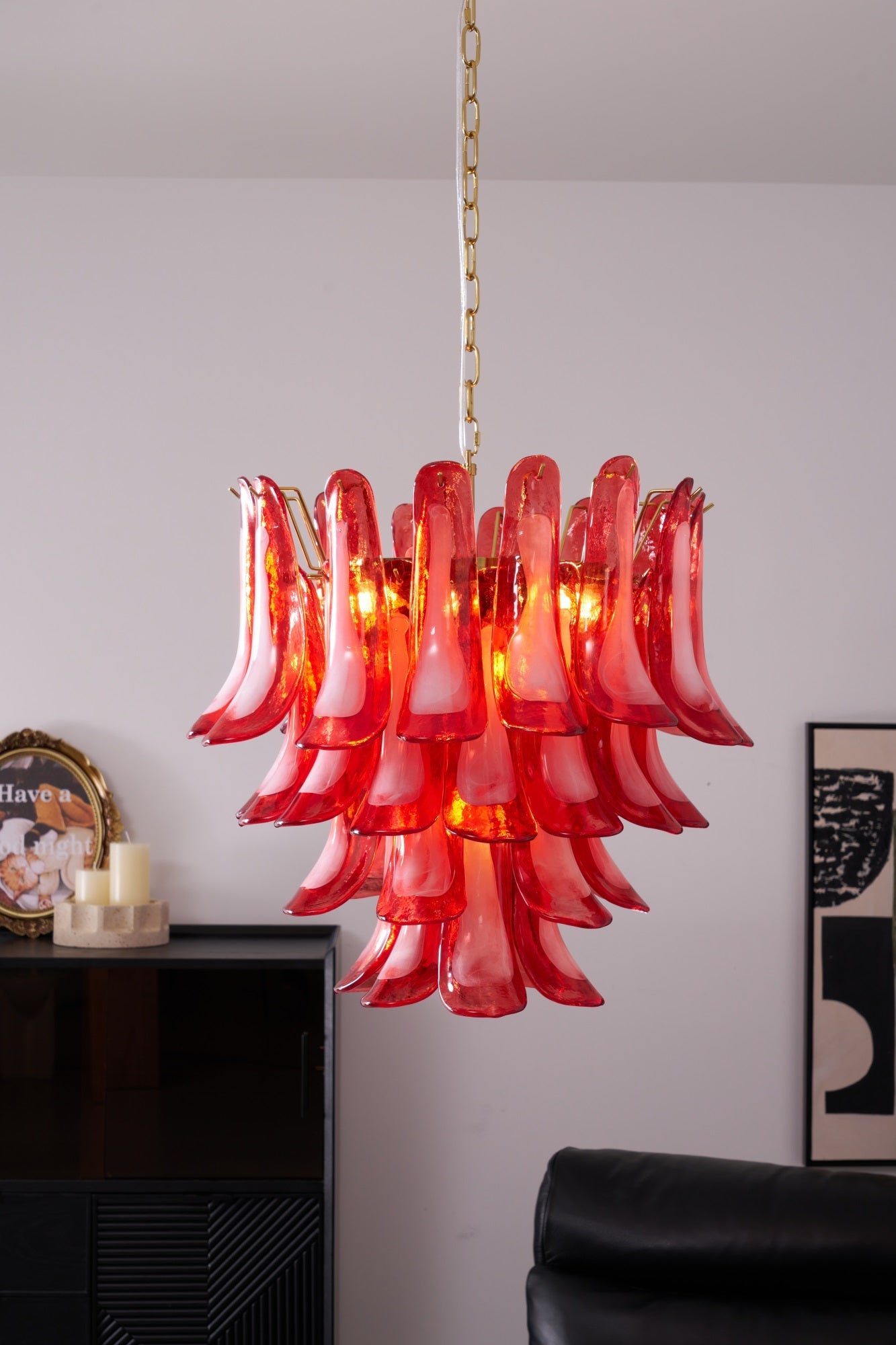 Fiametta Elegant Glass Chandelier - Adjustable Height, Crystal Accents