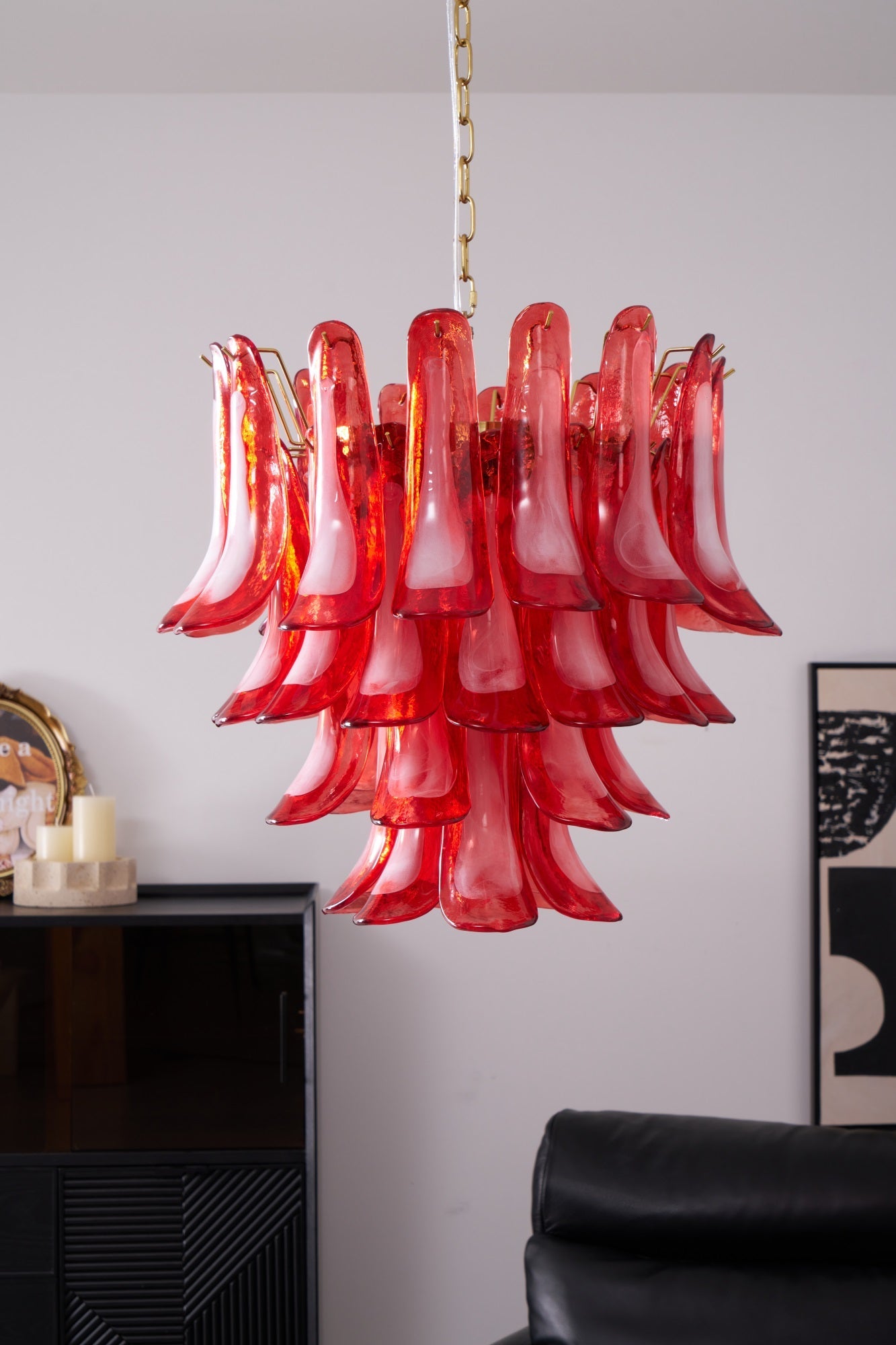 Fiametta Elegant Glass Chandelier - Adjustable Height, Crystal Accents