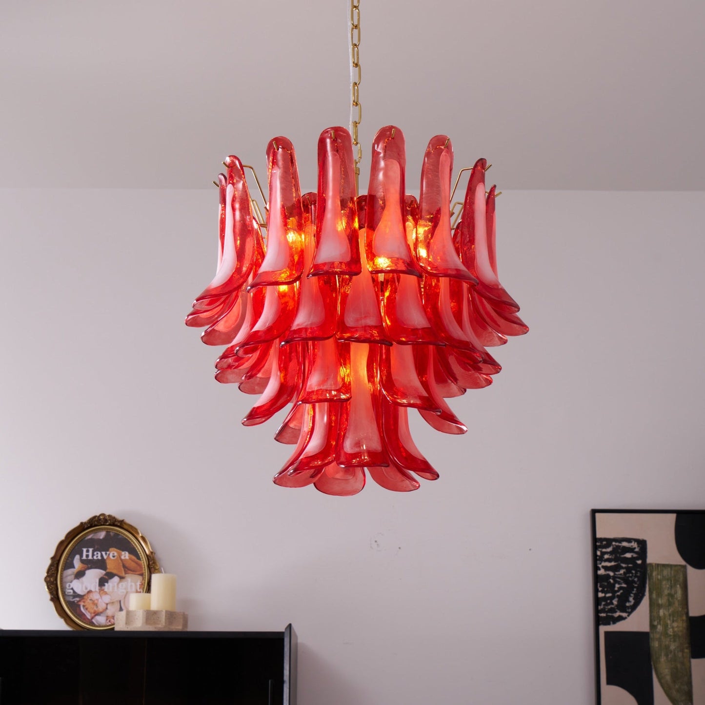 Fiametta Elegant Glass Chandelier - Adjustable Height, Crystal Accents