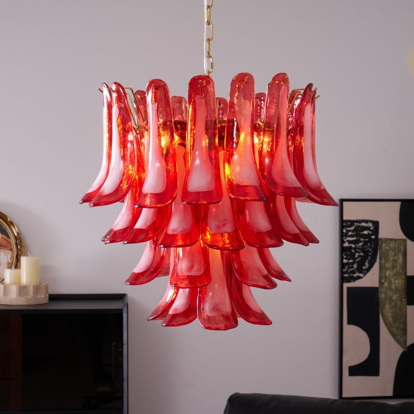 Fiametta Elegant Glass Chandelier - Adjustable Height, Crystal Accents