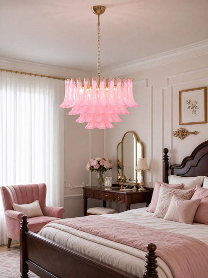 Fiora Pink Glass Chandelier - Elegant Design with Adjustable Height &