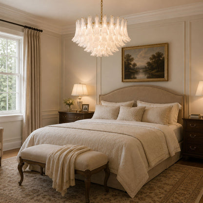 Fiora Pink Glass Chandelier - Elegant Design with Adjustable Height &
