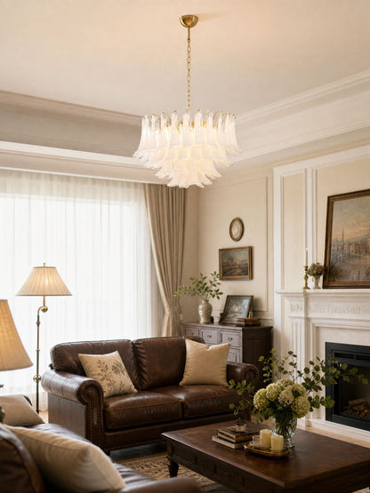 Fiora Pink Glass Chandelier - Elegant Design with Adjustable Height &