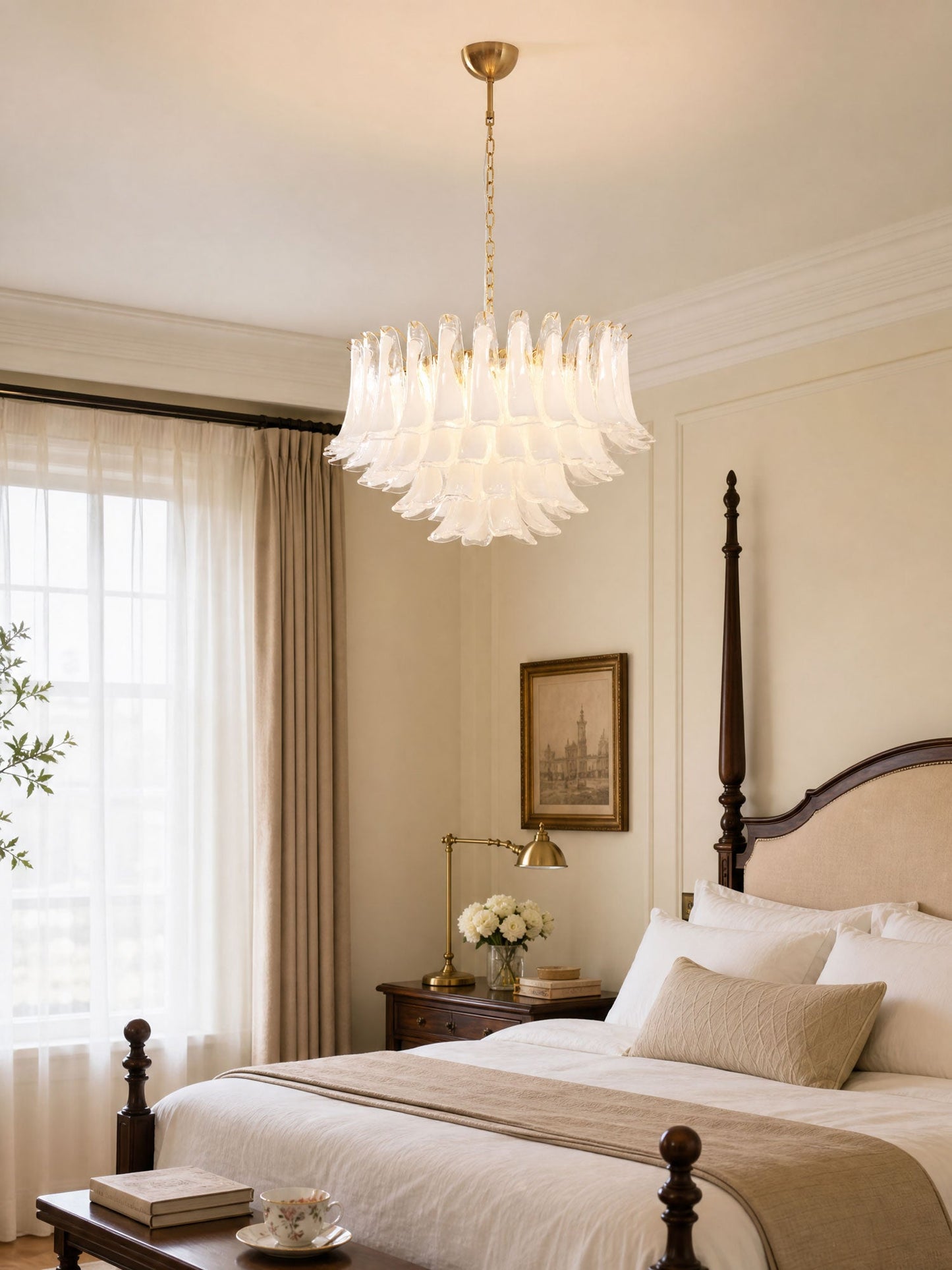 Fiora Pink Glass Chandelier - Elegant Design with Adjustable Height &