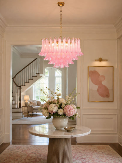 Fiora Pink Glass Chandelier - Elegant Design with Adjustable Height &