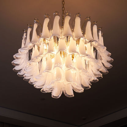 Fiora Pink Glass Chandelier - Elegant Design with Adjustable Height &