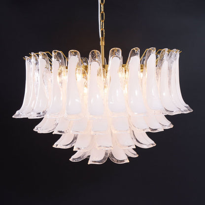 Fiora Pink Glass Chandelier - Elegant Design with Adjustable Height &