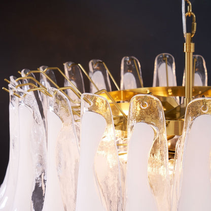 Fiora Pink Glass Chandelier - Elegant Design with Adjustable Height &
