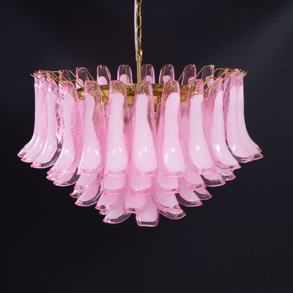 Fiora Pink Glass Chandelier - Elegant Design with Adjustable Height &