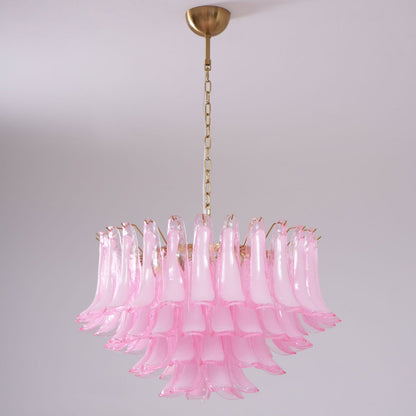 Fiora Pink Glass Chandelier - Elegant Design with Adjustable Height &