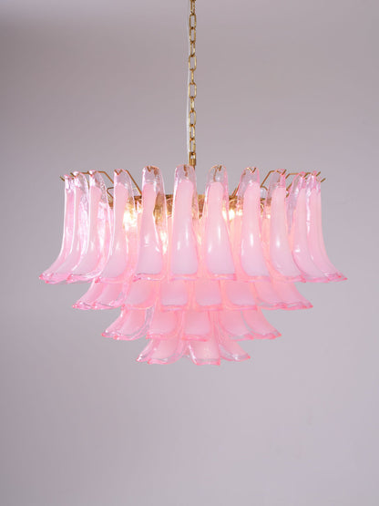 Fiora Pink Glass Chandelier - Elegant Design with Adjustable Height &