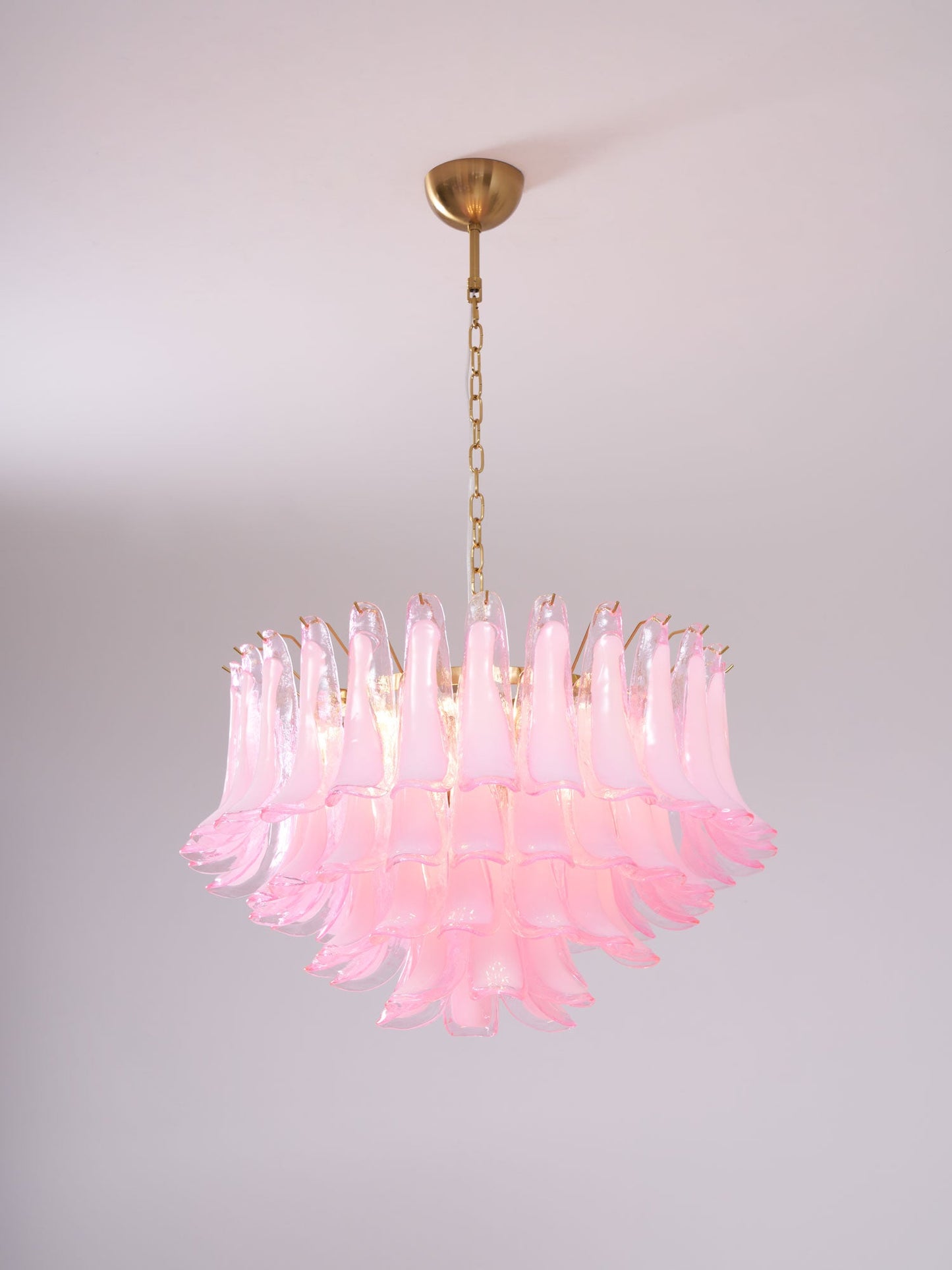Fiora Pink Glass Chandelier - Elegant Design with Adjustable Height &
