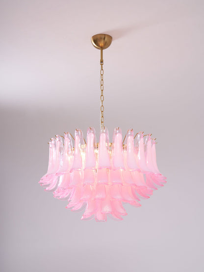Fiora Pink Glass Chandelier - Elegant Design with Adjustable Height &