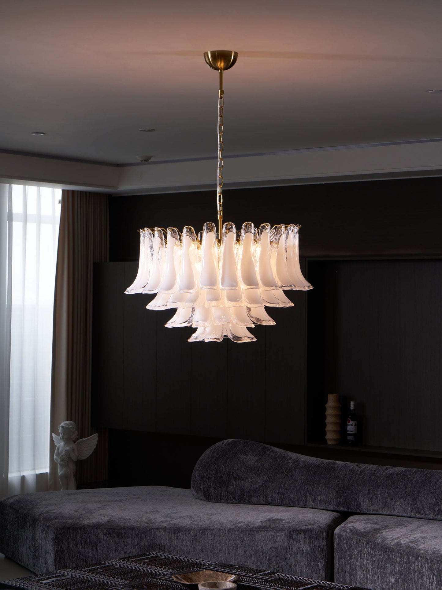 Fiora Pink Glass Chandelier - Elegant Design with Adjustable Height &
