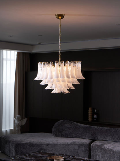 Fiora Pink Glass Chandelier - Elegant Design with Adjustable Height &
