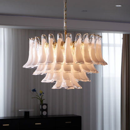 Fiora Pink Glass Chandelier - Elegant Design with Adjustable Height &