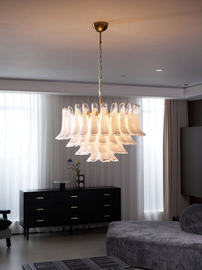 Fiora Pink Glass Chandelier - Elegant Design with Adjustable Height &