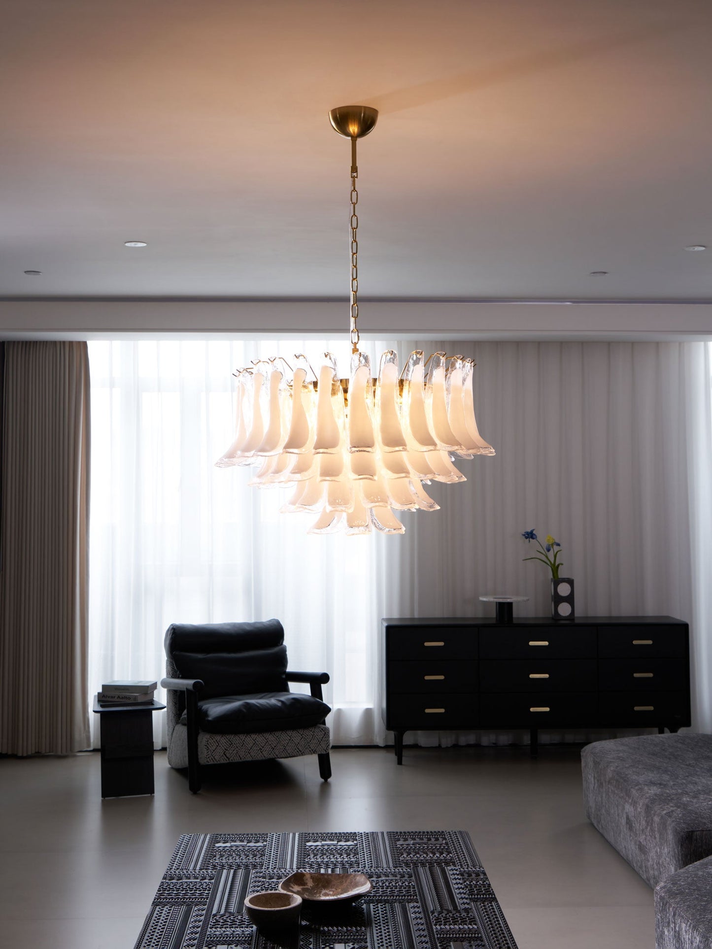 Fiora Pink Glass Chandelier - Elegant Design with Adjustable Height &