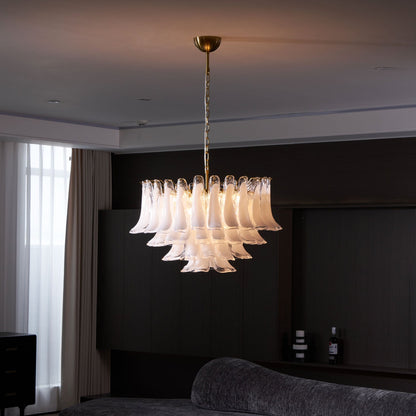 Fiora Pink Glass Chandelier - Elegant Design with Adjustable Height &
