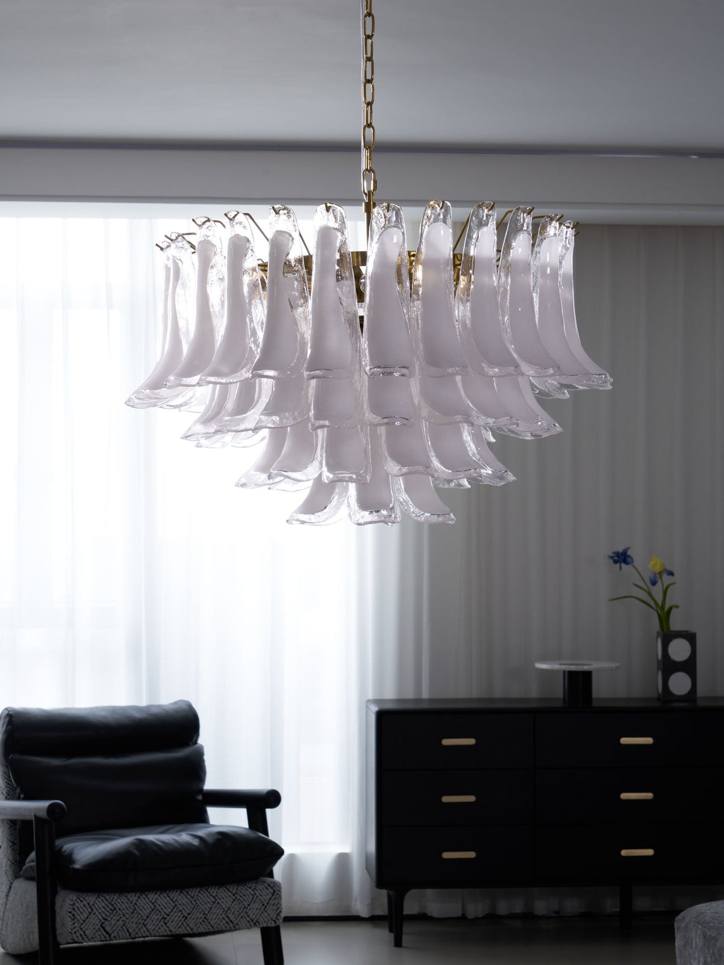 Fiora Pink Glass Chandelier - Elegant Design with Adjustable Height &