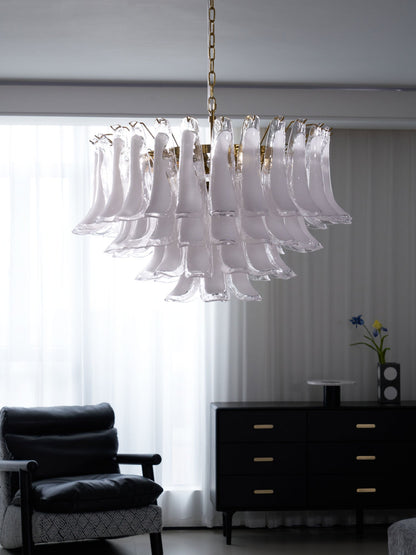 Fiora Pink Glass Chandelier - Elegant Design with Adjustable Height &