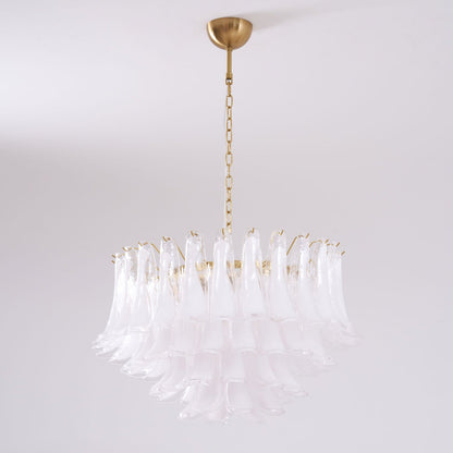 Fiora Pink Glass Chandelier - Elegant Design with Adjustable Height &