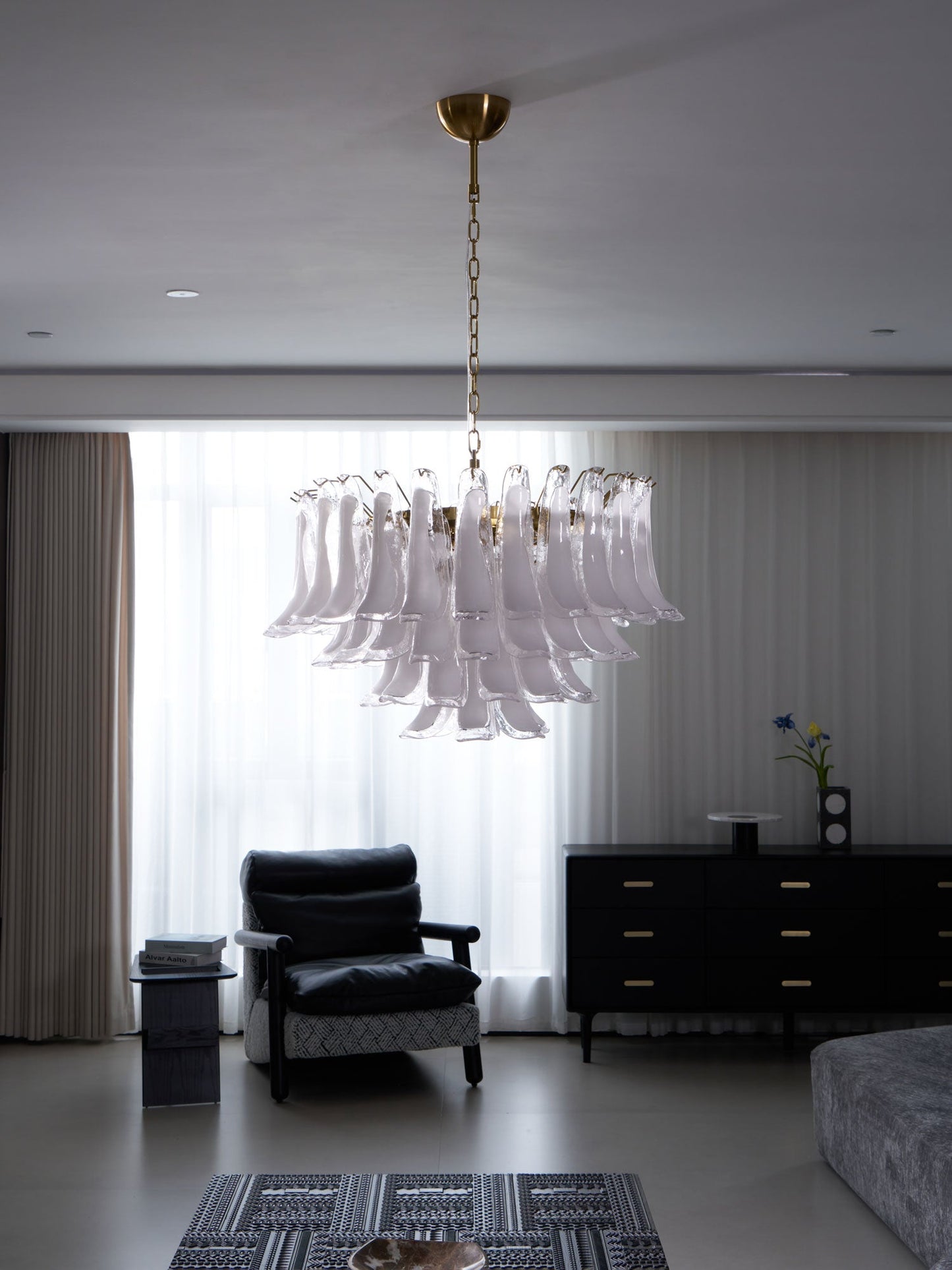 Fiora Pink Glass Chandelier - Elegant Design with Adjustable Height &