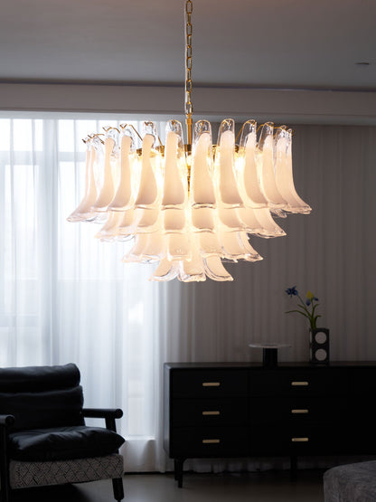 Fiora Pink Glass Chandelier - Elegant Design with Adjustable Height &