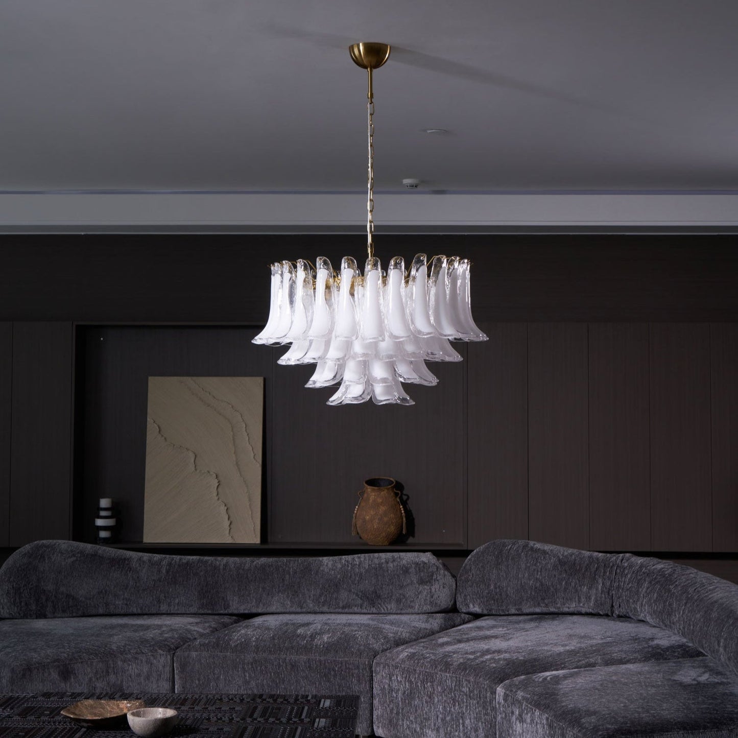 Fiora Pink Glass Chandelier - Elegant Design with Adjustable Height &