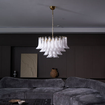 Fiora Pink Glass Chandelier - Elegant Design with Adjustable Height &