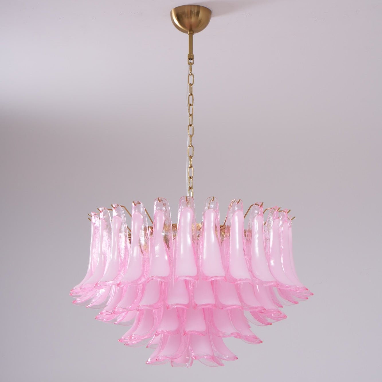 Fiora Pink Glass Chandelier - Elegant Design with Adjustable Height &