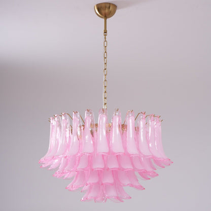 Fiora Pink Glass Chandelier - Elegant Design with Adjustable Height &