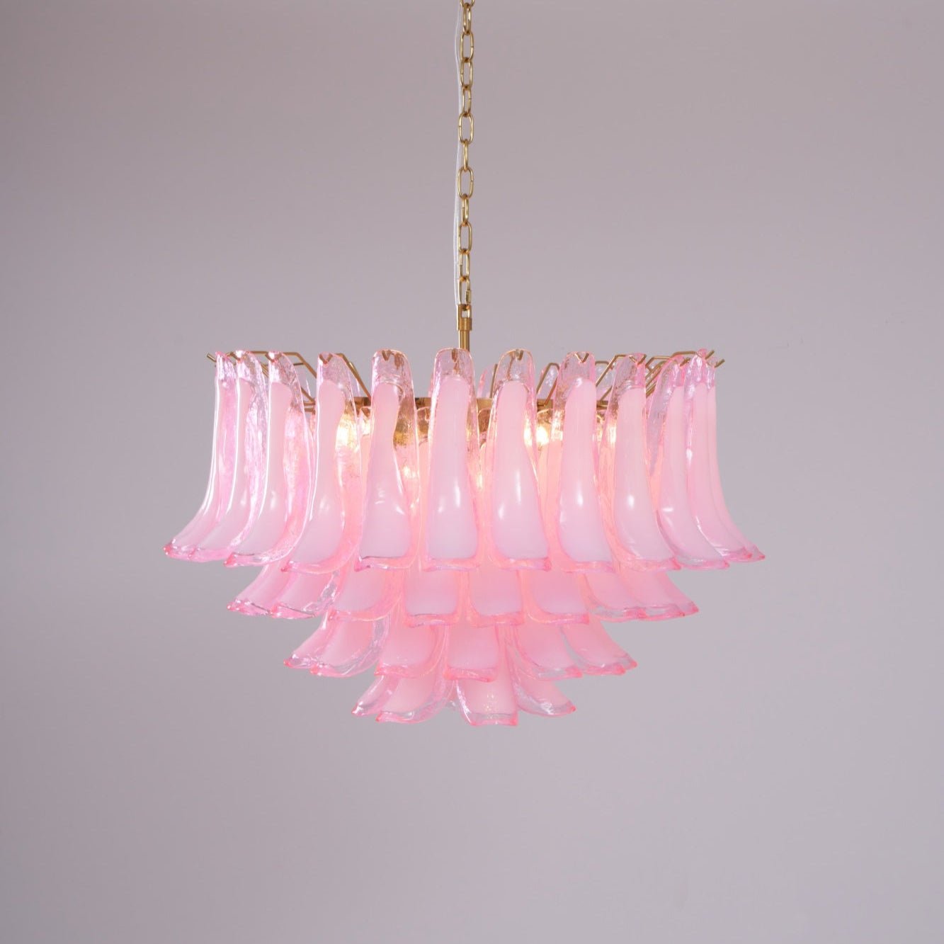 Fiora Pink Glass Chandelier - Elegant Design with Adjustable Height &